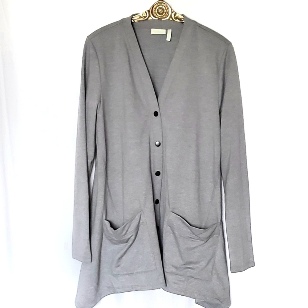 LOGO LORI Goldstein Grey Rayon blend cardigan,NWOT